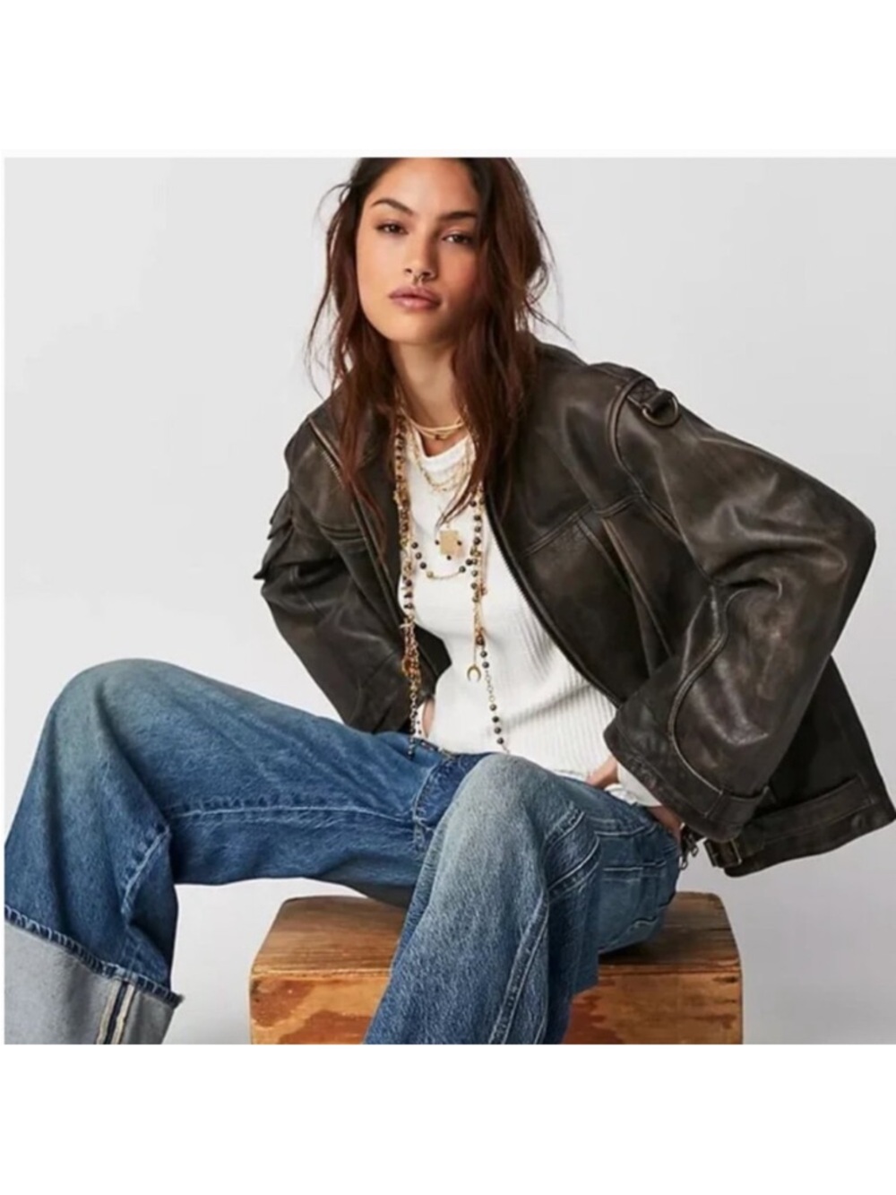 Free People We The Free Skyline Leather Jacket Washed Black - XL - LAST ONE - Picture 2 of 9
